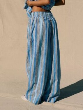Free People Corfu Striped Cotton-Linen Pants - L